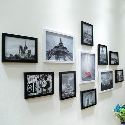 11pcs Wall Hang Collage Black & White Photo Frame Picture DisplayWall Hanging Photo Frame Set Modern Art Home Room Office Decor